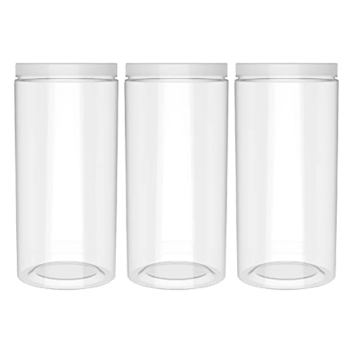 60oz (1780 ml,3 Pack) Clear Tall Plastic Storage Jar with Lid, Round Airtight Food Storage Container with Screw Lid Kitchen Pantry Storage Container for Spaghetti Pasta Cereal Coffee Beans