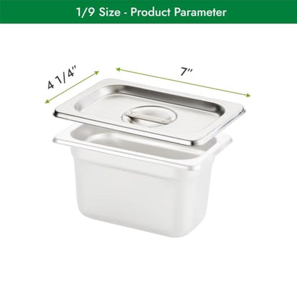 HECMAC 6-Pack 1/9 Size Hotel Pan Cover, Stainless Steel Solid Steam Table Catering Food Pan Lid with Handle, 23 Gauge - size: 1/9 Size, Plain Lid
