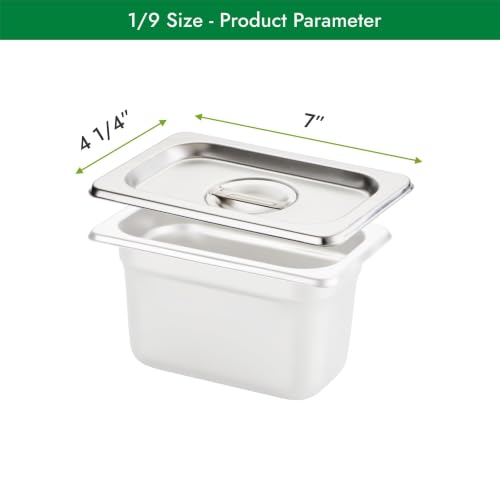HECMAC 6-Pack 1/9 Size Hotel Pan Cover, Stainless Steel Solid Steam Table Catering Food Pan Lid with Handle, 23 Gauge - size: 1/9 Size, Plain Lid