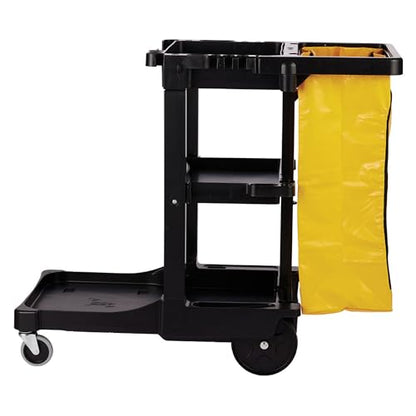 Rubbermaid Commercial Traditional Janitorial 3-Shelf Cleaning Cart, Wheeled with Zippered Yellow Vinyl Bag, for Business/School/Office/Janatorial Cleaning - style: Open Sided - Black