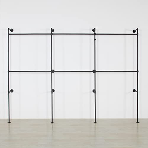 Modern Simple Industrial Pipe Clothing Rack, Display Stand Wall Mounted Clothes Garment Rack Heavy Duty Hanging Clothes Rods Bar for Closet Storage, 134in Black - color: III-Black