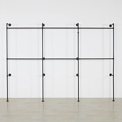 Modern Simple Industrial Pipe Clothing Rack, Display Stand Wall Mounted Clothes Garment Rack Heavy Duty Hanging Clothes Rods Bar for Closet Storage, 134in Black - color: III-Black