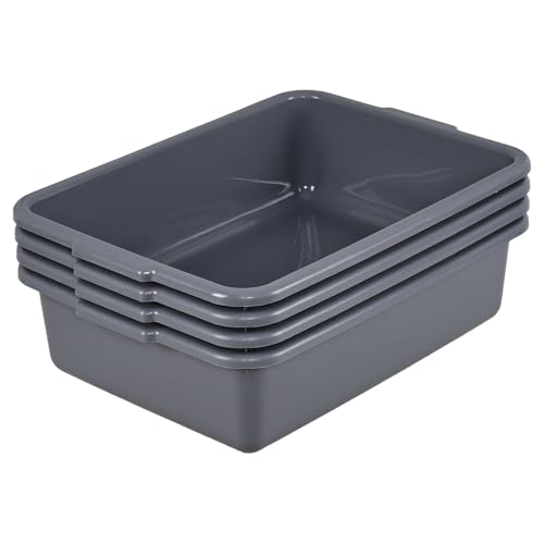 4-Pack Plastic Bus Bin, 15 L Restaurant Dish Tub, Gray