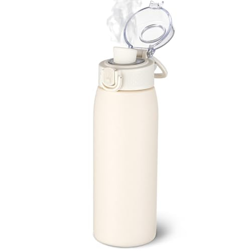 Insulated Water Bottle 18 oz with Dustproof Lid, Carry Handle & Tea Infuser, BPA-Free & Leakproof, Stainless Steel Water Bottles Ideal for Fitness, Hiking, Office & Outdoor Use （Beige ） - color: Beige, size: 18 Ounces