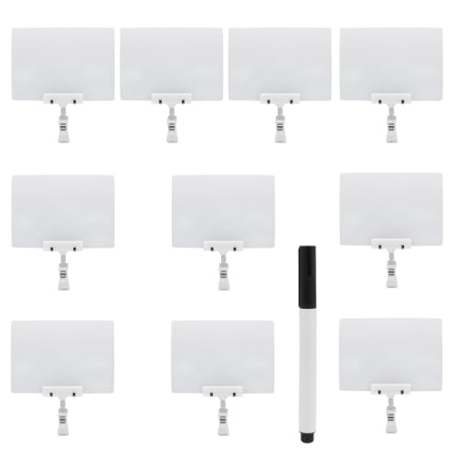 Mini Plastic Chalkboard Sign with Clip 10 Pack, Double Head Rotating Display Price Tags, Merchandise Sign Clip Holder for Retail Food Clothing Rack Shelf Basket - White, 6" x 8" - color: White, size: 6" x 8"