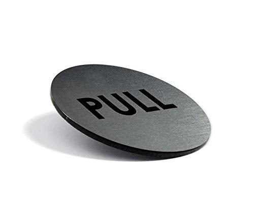Brushed Silver Push Pull Door Signs | Set of 2 | 2" Round - Laser Engraved Acrylic | Indoor & Outdoor Signage | 3M Adhesive on Back of Sign | Ready to Hang - size: 2" Diameter