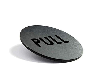 Brushed Silver Push Pull Door Signs | Set of 2 | 2" Round - Laser Engraved Acrylic | Indoor & Outdoor Signage | 3M Adhesive on Back of Sign | Ready to Hang (Pack of 2) - size: 2" Diameter (Pack of 2)