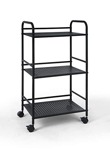SunnyPoint 3-Tier Rolling Utility Cart – Metal Storage Organizer with Wheels, Mobile Kitchen Cart, Office & Home Organizer, Black, 12" D x 16.92" W x 31.1" H - color: Blk