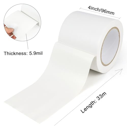 BOMEI PACK Floor Marking Tape 4 Inch x 108FT White Warning Safety Stripe Tape for Walls, Floors, Pipes, Warterproof Caution Tape Ideal for Marking Hazardous Areas, Equipment - color: White