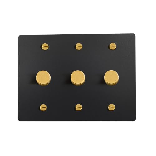 SELECT 3 Gang Solid Brass Rotary Dimmer Switch, 3-Way & 1-Way Compatible - color: Black with Brass, size: 3 Gang, style: 1/3-Way Dimmer