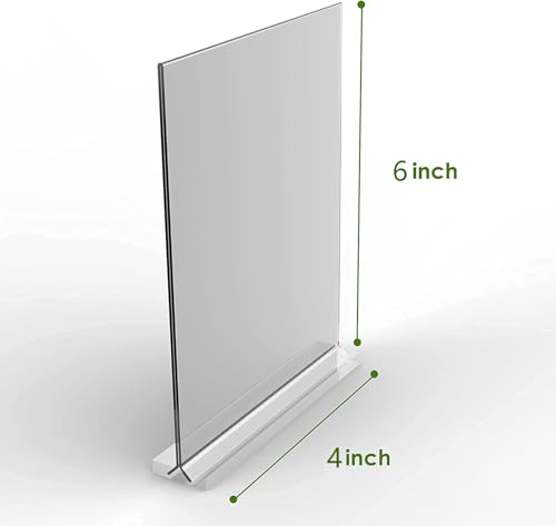 KOOLDE Acrylic Sign Holder 4x6 Inches 12 Pack T Shape Desktop Display Stand Vertical Double Sided Clear Table Menu Flyer Holder for Restaurants, Office, Shop, Wedding - color: 12 pack