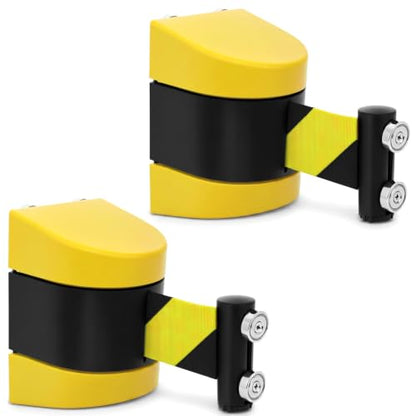 QWORK 2 Pack Magnetic Wall Mount Retractable Belt Barrier 15ft Yellow ABS Case – Heavy Duty Safety Line for Warehouse Aisles, Loading Bays & Hallways – Retractable Crowd Control Barrier