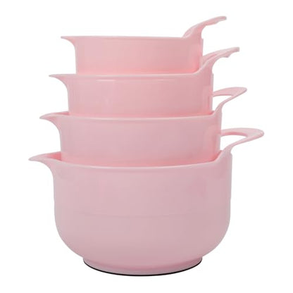 BoxedHome 4 Pack Nesting Mixing Bowl with Pour Spout and Handle, BPA free Microwave & Dishwasher Safe(Pink, 4 Pack with Handle) - color: Pink