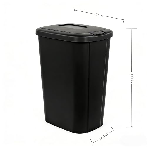 13.3 Gallon Trash Can, Touch Top Push Button Lid, Black Durable Plastic