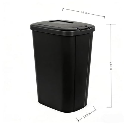 13.3 Gallon Trash Can, Touch Top Push Button Lid, Black Durable Plastic