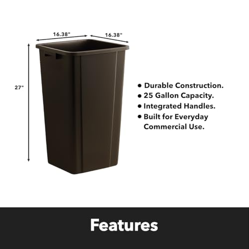 Brown, 25 Gallon Square Commercial Trash Can, Heavy-Duty Garbage Can, Industrial Trash Bin for Restaurants/Commercial Facilities/Warehouses - color: Brown, size: 25 Gallon