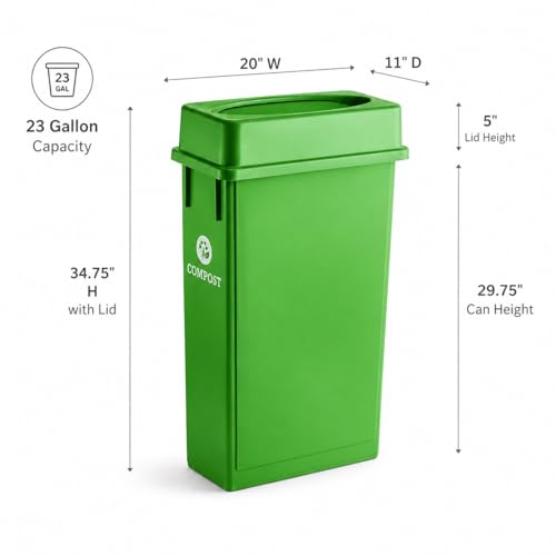 23 Gallon Slim Rectangular Commercial Trash Can, Heavy Duty Plastic Indoor Waste Bin for Kitchen, Office, Restaurant, School, Restroom & Janitorial Use (Lime Green, with Lid) - color: Lime Green