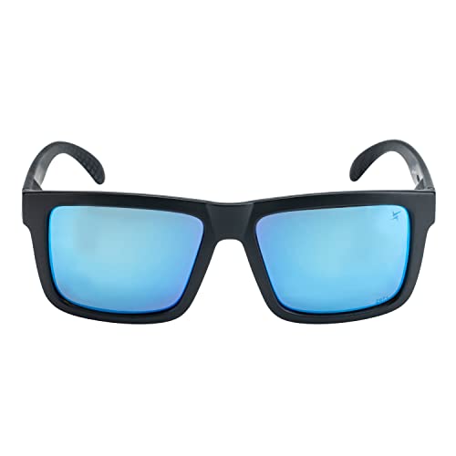 X Power ANSI Z87+ Extra Large Weekenders Impact Resistant Safety Sunglasses - color: 010 Black & Carbon Fiber Frame / Blue Mirror Lens, size: X-Large