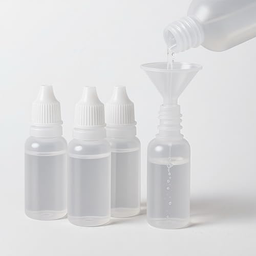 5 PCS (4 Bottles + 1 Funnel) 15ml (0.5oz) Small Empty Plastic Dropper Bottles, White Eye Liquid Dropper Bottles, Squeezable & Portable Travel Containers for Eye Drops, Refillable with Cap and Plug
