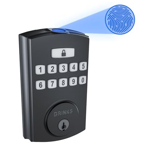 Brinks Fingerprint Door Lock, Keyless Entry Biometric Lock, Electronic Keypad Fingerprint Deadbolt with Auto-Locking, Front Door Lock and Interior Knob Set, Easy Installation, Matte Black - color: Matte Black, style: Deadbolt