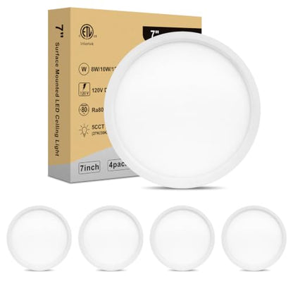 7 Inch Flush Mount LED Ceiling Light - Dimmable Ultra Slim 0.67in Round Flat Ceiling Lamps, 2700K/3000K/4000K/5000K/6000K Selectable LED Lights for Bathroom, Basement, 7 Inch 4Pack White - color: White-4 Pack, size: 7 Inch