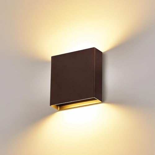 Indoor Outdoor Brown Up and Down Wall Sconce, 5%-100% Dimmable 18W, 5 Color Temperature Selectable (2700K-5000K), Modern Lighting for Living Room/Porch, CRI90+, 120V-277V, ETL FCC Certified - color: Brown, size: 1pack