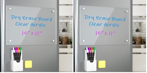 Acrylic Note Board Refrigerator Dry Erase Board Magnetic Clear 15”x11 Includes 4 Dry Erase Markers (Pack of 2) - size: Magnetic 15“x11” (Pack of 2)
