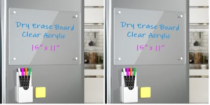 Acrylic Note Board Refrigerator Dry Erase Board Magnetic Clear 15”x11 Includes 4 Dry Erase Markers (Pack of 2) - size: Magnetic 15“x11” (Pack of 2)