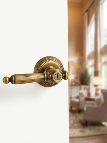 1 Pack Antique Door Lever with Lock and Key Entry Antique Brass Door Handle Door Lever Bedroom and Bathroom Zinc Alloy - color: Antique Brass