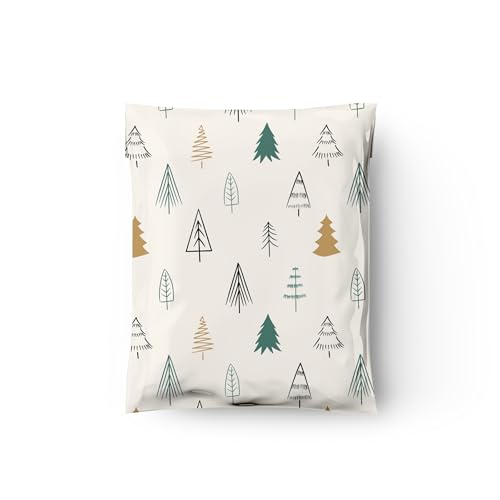 10x13 (100) Christmas Fir Trees Winter Designer Poly Mailers Self Sealing Waterproof Shipping Envelopes Holiday Premium Printed Bags For Small Businesses - color: Christmas Fir Trees, size: 10x13