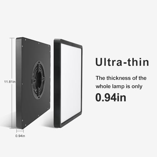 12inch 24W LED Flush Mount Ceiling Light, 5000K Square LED Ceiling Light, Black Flat Panel Lights for Bedroom, Kitchen, Living Room - color: Daylight White, size: Square-Black