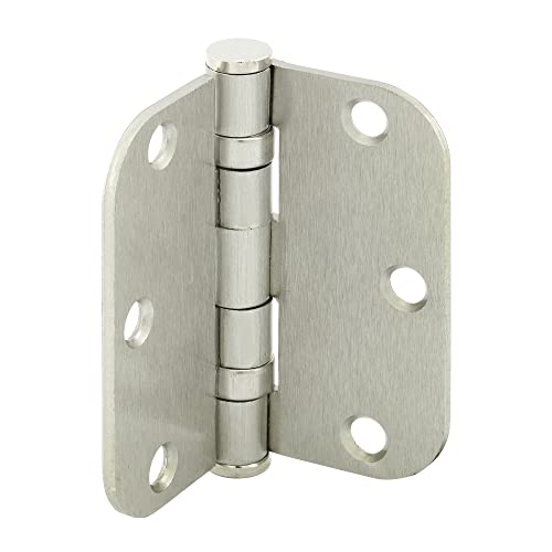 Prime-Line U 1156853 Door Hinge Commercial Smooth Pivot 2 Ball Bearing, 3-1/2 in. x 3-1/2 in. with 5/8 in. Radius Corners, 3 Holes per Leaf with Screws, Satin Nickel Finish, .122 in. Gauge (3 Pack)