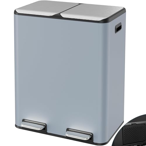 Arlopu 16Gal Dual Trash Can w/2 Built-in Box for Odor Control - color: Haze Blue