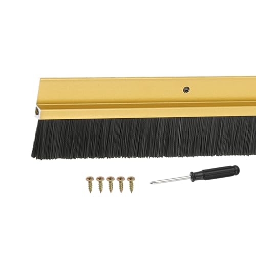 Door Sweep Aluminum Alloy Brush Sweeps, 1.2 Inch Black PP Brush 39"L x 2.2"W Fit for Gaps of Door Bottom - H-Shape Holder (Gold) - color: Gold, size: 1.2 Inch