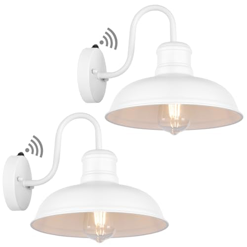 TOBUSA 2-Pack Dusk to Dawn Outdoor Wall Lights, Exterior Farmhouse Gooseneck Barn Light, White Vintage Outside Wall Mount Light Fixture, Waterproof Outdoor Light for House Porch Garage - color: White, size: 10.5 inch