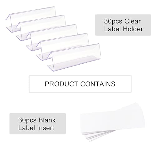 Shelf Label Holder 3"L x1"H 30Pcs Clip on 0.6"-0.8" Thick Shelves
