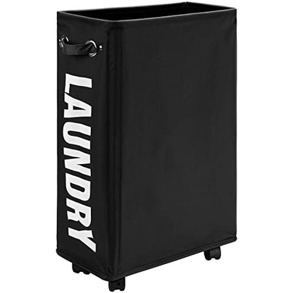DOKEHOM 52L Slim Rolling Laundry Basket Hamper, Narrow on Wheels, Black - color: Black/M, size: 52L/Slim