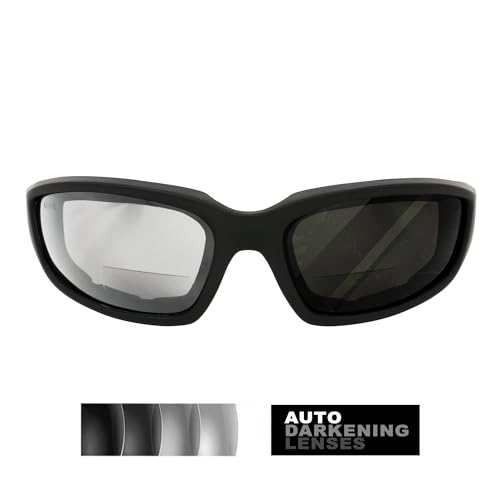 Global Vision Kickback Auto-Darkening Photochromic Bifocal Safety Glasses Clear to Smoke, Padded Frame, ANSI Z87.1 Certified - color: +2.0 Bifocal