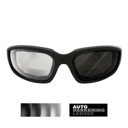 Global Vision Kickback Auto-Darkening Photochromic Bifocal Safety Glasses Clear to Smoke, Padded Frame, ANSI Z87.1 Certified - color: +2.0 Bifocal