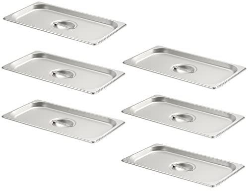 CURTA 6-Pack 1/3 Size Steam Table Pan Covers with Handle, NSF Certified 18/8 Stainless Steel Hotel Pan Lids for Catering, Buffet, Restaurant, Commercial Kitchen, Dishwasher Safe - color: 1/3 Size, size: Plain Lid