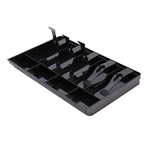 Cash Money Tray Replacement 5 Bill/ 4 Coin Drawer Register Insert Tray Storage Case with Plastic Clips (Color:Black)