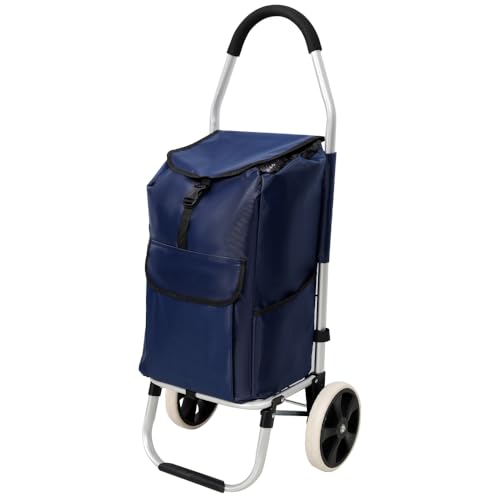 40L Foldable Shopping Cart with Wheels, Waterproof Oxford Removable Bag, Collapsible Rolling Trolley for Groceries Laundry Travel (2 Wheels + Blue) - color: 2 Wheels + Blue