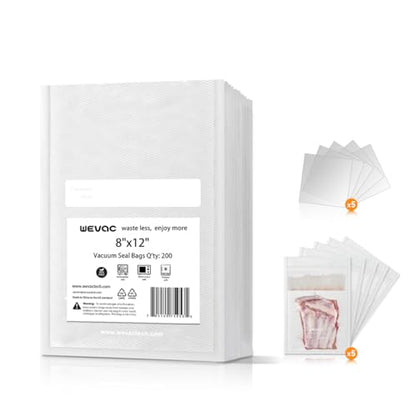 Wevac Vacuum Sealer Bags 8x12" 200 Quart for Food Saver, Suction Channel - size: 8"x12" 200 Count