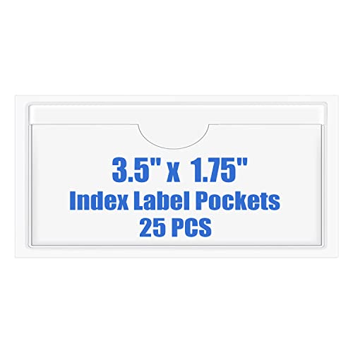 Origin-Joy 25 PCS Self-Adhesive Index Label Pockets, Clear Plastic Peel & Stick Card Holders with Top Open for Loading (3.5 x 1.75 inch) - size: 3.5 x 1.75 inch, style: Horizontal