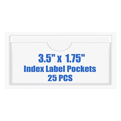 Origin-Joy 25 PCS Self-Adhesive Index Label Pockets, Clear Plastic Peel & Stick Card Holders with Top Open for Loading (3.5 x 1.75 inch) - size: 3.5 x 1.75 inch, style: Horizontal