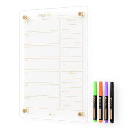 Yeoux Clear Glass Golden Weekly & Menu Dry Erase Calendar Board 15“x11 - color: Clear, size: 11"W x 15"H