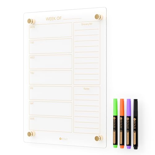 Yeoux Clear Glass Golden Weekly & Menu Dry Erase Calendar Board 15“x11 - color: Clear, size: 11"W x 15"H