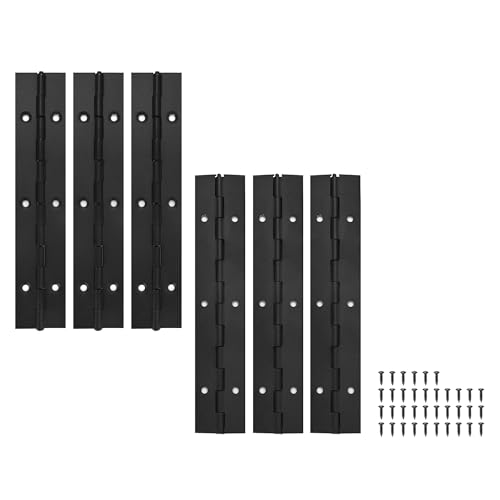 6 Pack Continuous & Piano Hinges,6 inches Black 304 Stainless Steel Hinges 0.04" Thickness Heavy Duty Continuous Hinges with Holes for Pianos，Door，Wooden Boxes，Cabinet (6inches/15cm) - size: 6inch