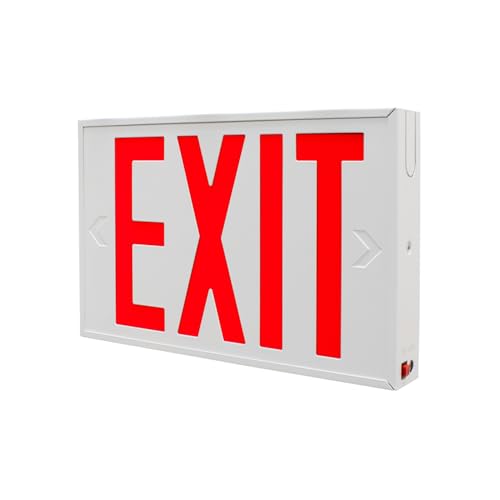 LFI Lights | NYC Approved Red Exit Sign | White Steel Housing | All LED | 8" Lettering | Hardwired with Battery Backup | UL Listed | NYCS-R