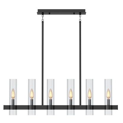 6-Light Linear Chandelier for Dining Room Clear Glass Shades Black
